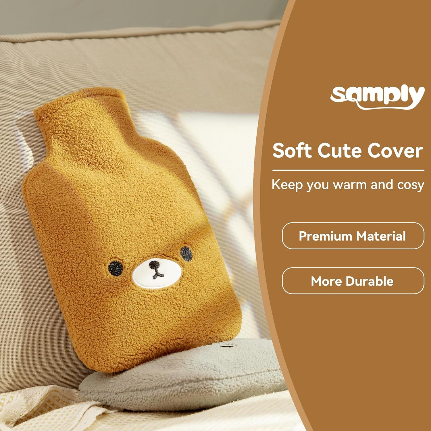 Samply Hot Water Bottle with Cute Fleece Cover, 2Liter Water Bag for Hot and Col