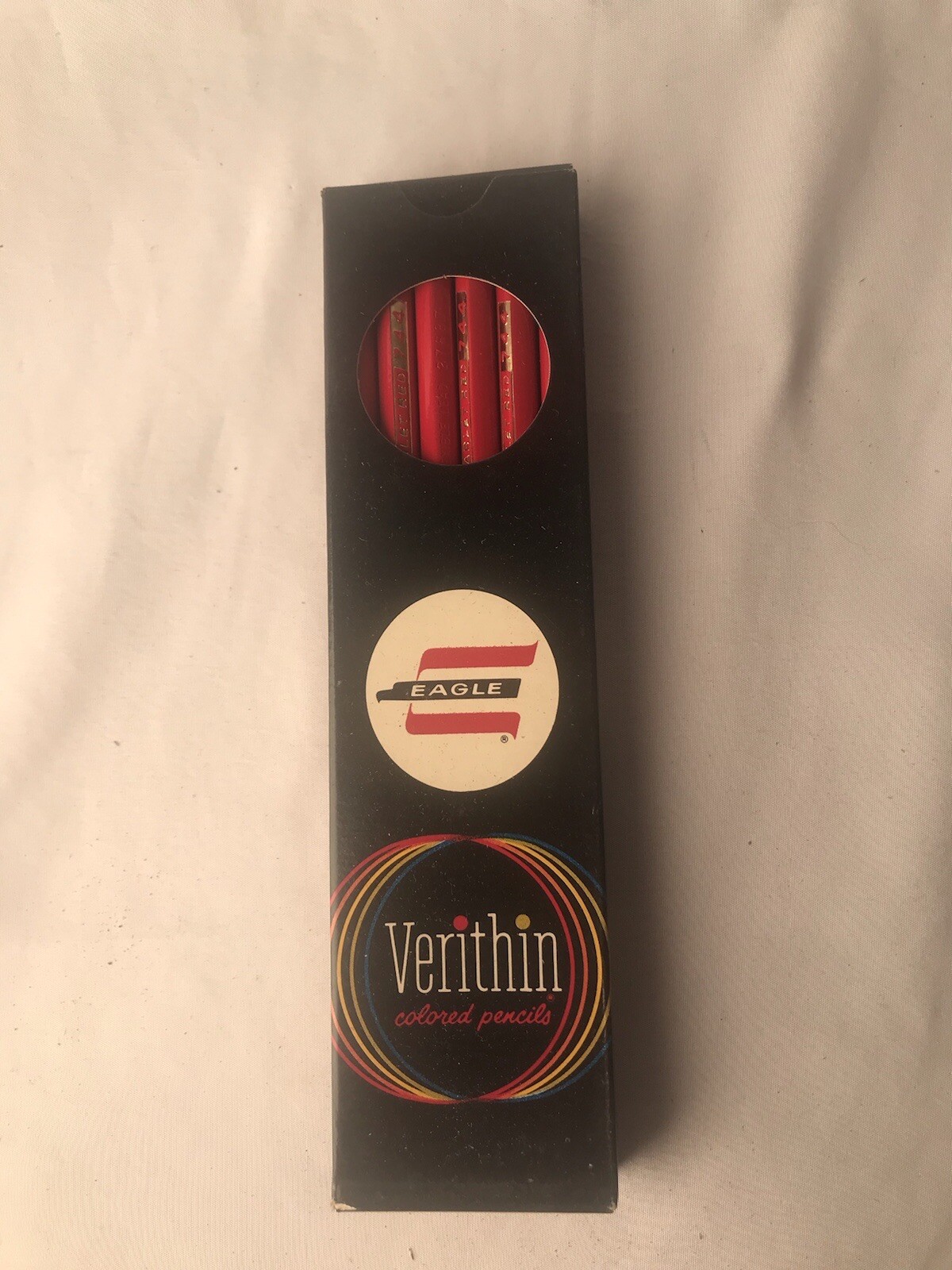 Vintage Verithin Eagle Colored Pencils Scarlet Red 744 USA Made 12 New Rare NOS-image