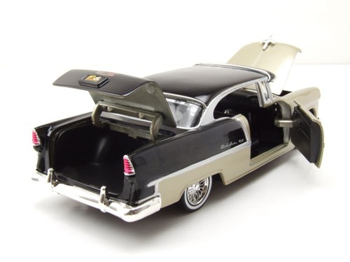 Chevrolet Bel Air Get Basso 1955 Oro Nero Modellino Auto 1:24 MotorMax - Foto 5 di 9