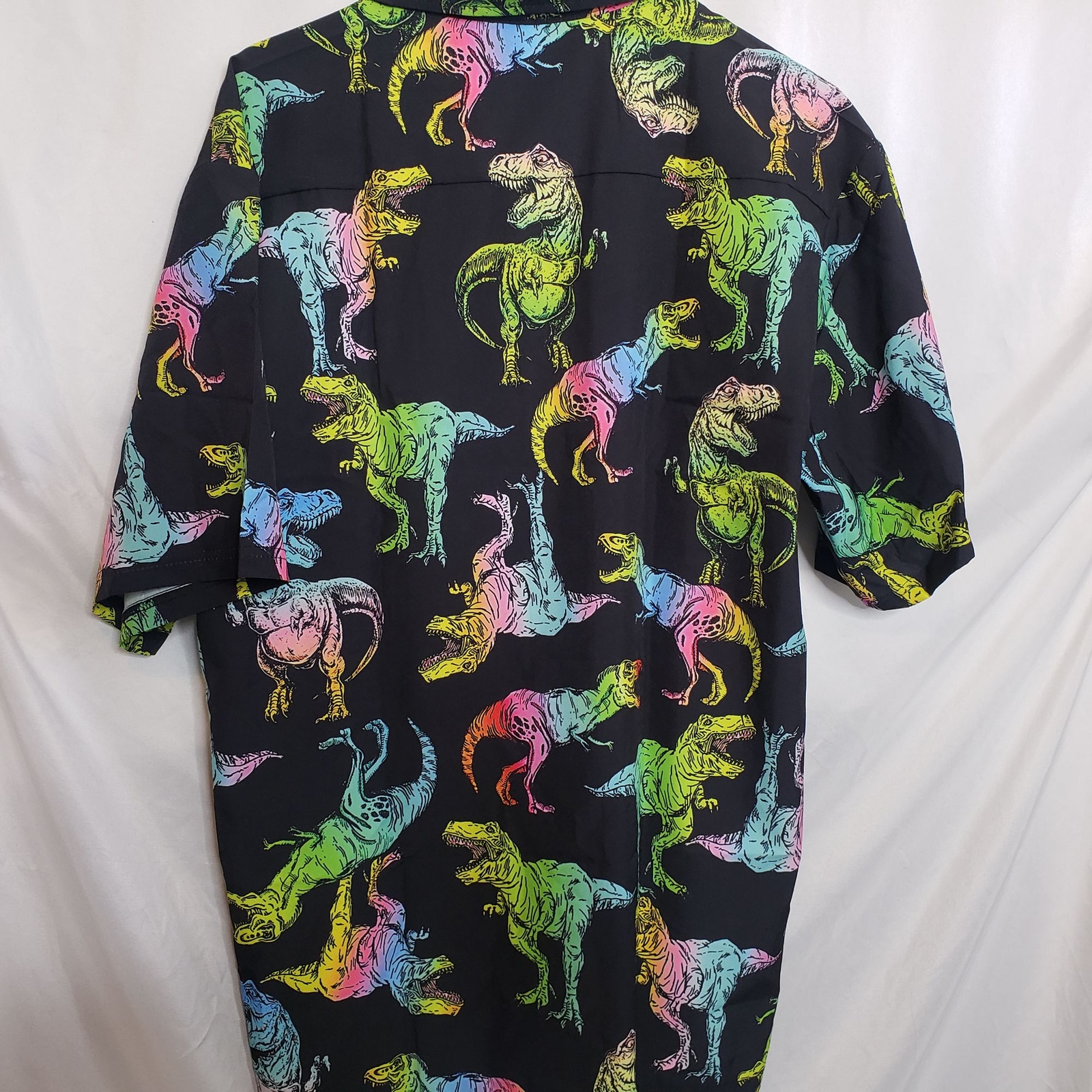 Neon T Rex Dinosaur Button Up Shirt Black Adult Mediu… Gem