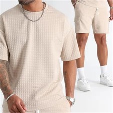 Men Summer Outfit 2-Piece Set Short Sleeve T-Shirt and Shorts Sweatsuit Set