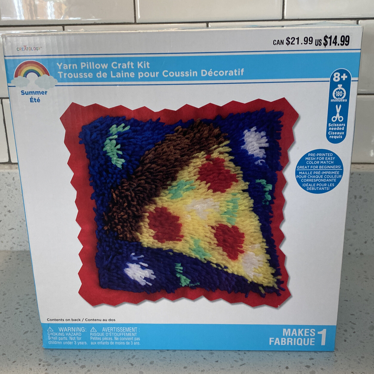 Slice of Pizza Yarn Pillow Craft Kit Creatology Age 8+ Latch Hook Kit