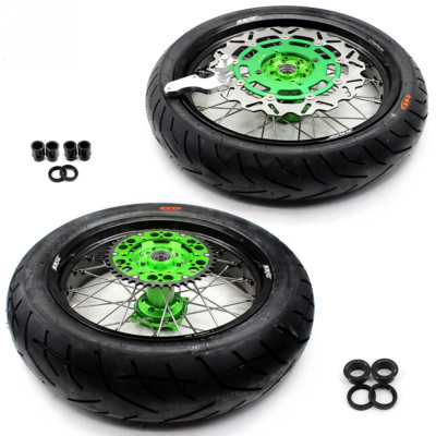 KKE 17'' Supermoto Tires Wheels Fit Kawasaki KX250F KX450F 2006-2018 KX125 KX250