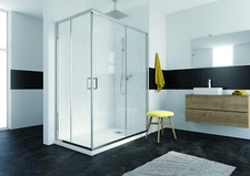 MAMPARA DE DUCHA ANGULAR VIDRIO TEMPLADO TRANSPARENTE 2FIJOS+2 CORREDERAS