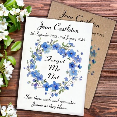 50 Forget Me Not Seed Funeral Gift Favor Remembrance Packets personalised seeds