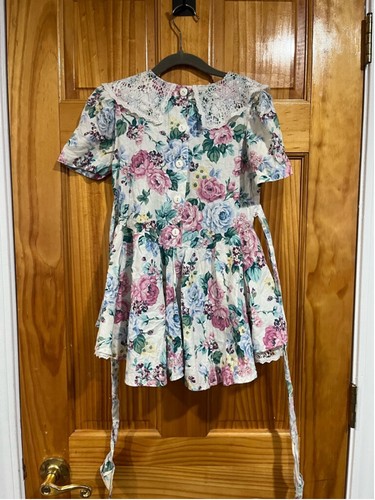 Vintage 90s SWAT Kids Girl’s Dress Floral Lace Circle Skirt Tie Back Size 6 - Picture 2 of 5