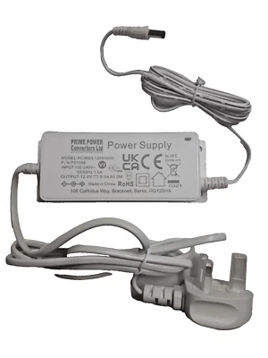 PRIME POWER CONVERTERS LTD 12VDC 5A 2.1mm C+ 1.5M DC lead 1.5M AC lead with UK plug CE UKCA Mark mountable