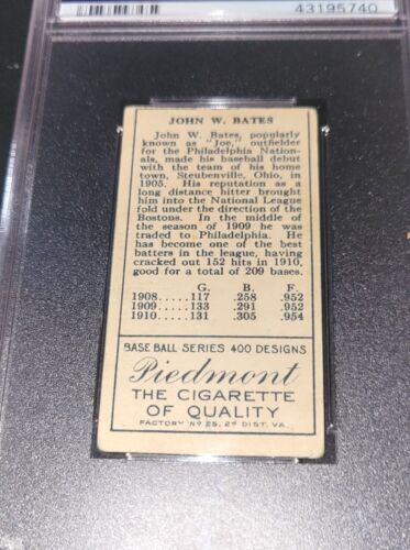 PSA 3 1911 T205 Johnny BATES, Piedmont -Philadelphia Phillies - Picture 3 of 4