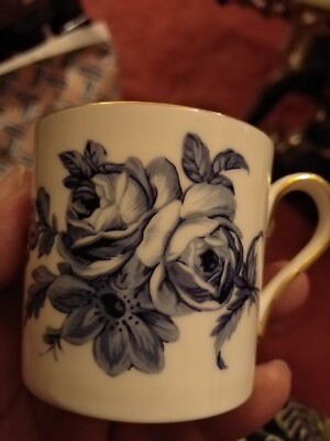 6 x Vintage Aynsley Kaffeedose Tassen & Untertassen blau & weiß Blumen grüner Stempel