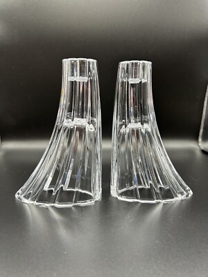 Art Deco Nambe  Crystal Clear 6'' Candle Holders  4'' X 2'' base Fluted For Tapers