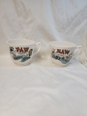 Vintage Appalachian Farmers Maw And Paw Coffee Cups His And Hers