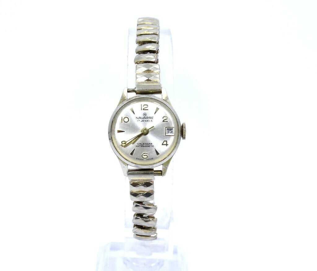 Vintage Ladies Swiss NAVARRE CALENDAR Antimagnetic AGON 17 Jewel Winding Watch
