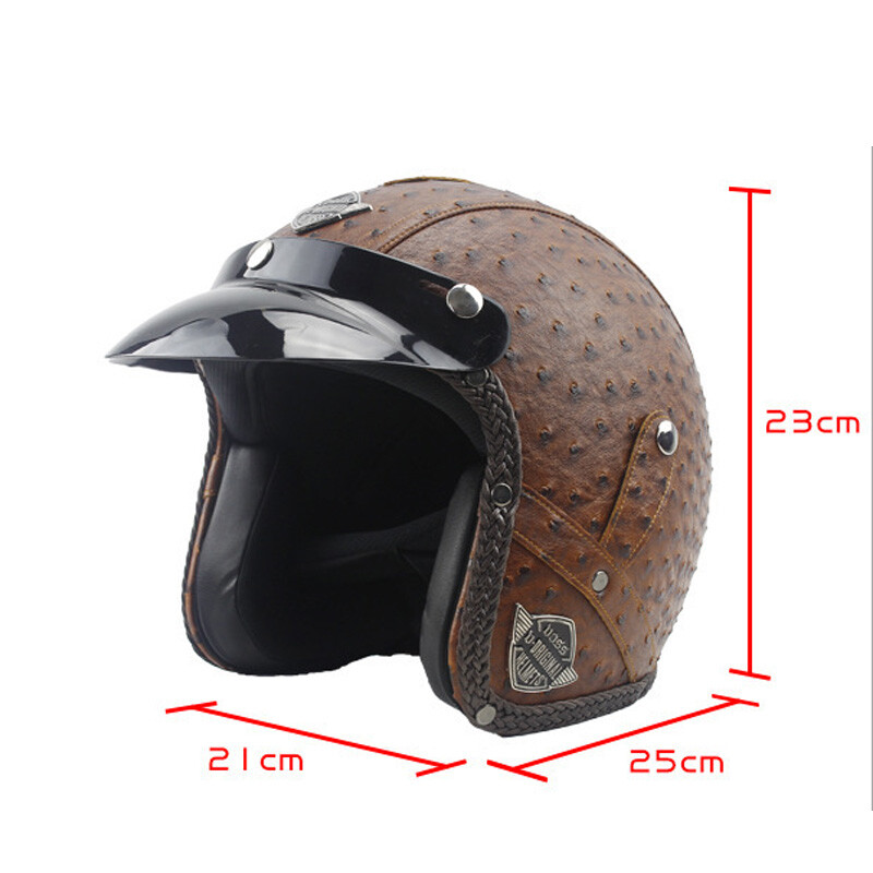 brown leather vintage motorcycle helmet dot German Half High quality lightweight ABS and synthetic leather shell DOT Vintage Open Face 3/4