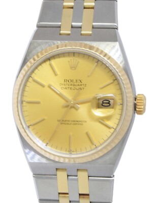 Rolex Datejust Oysterquartz 14k Yellow Gold/Steel Champagne 36mm Watch '79 17013