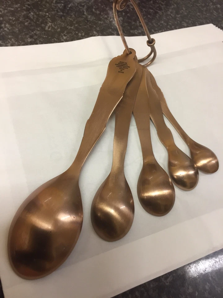 Anthropologie Vintage Flatware Measuring Spoons Safety Pin Copper Set Of 5 Rare! - Image 4 of 4