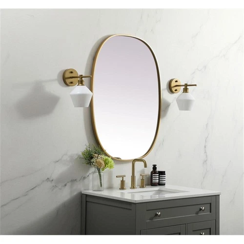 Elegant Decor Brynn 27x36" Oval Modern MDF Wood/Iron Mirror in Brass - Picture 10 of 11