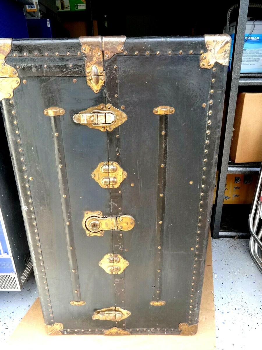 EXCELSIOR ANTIQUE STEAMER TRUNK WARDROBE DATED 1901, #5931
