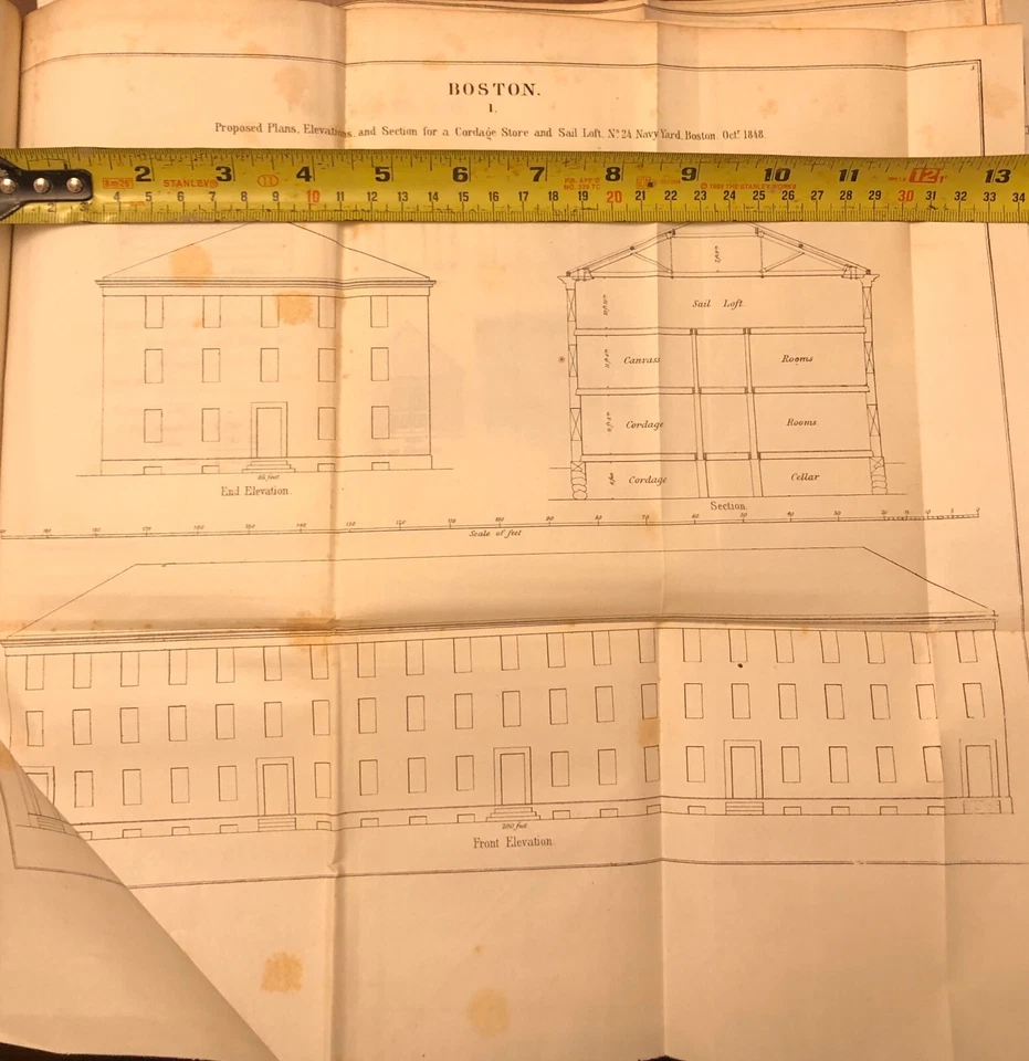 "2" Dibujos 1848: US Navy Yard Boston, MA Cordage Store & Sail Loft - Antiguo Foto 3 de 4