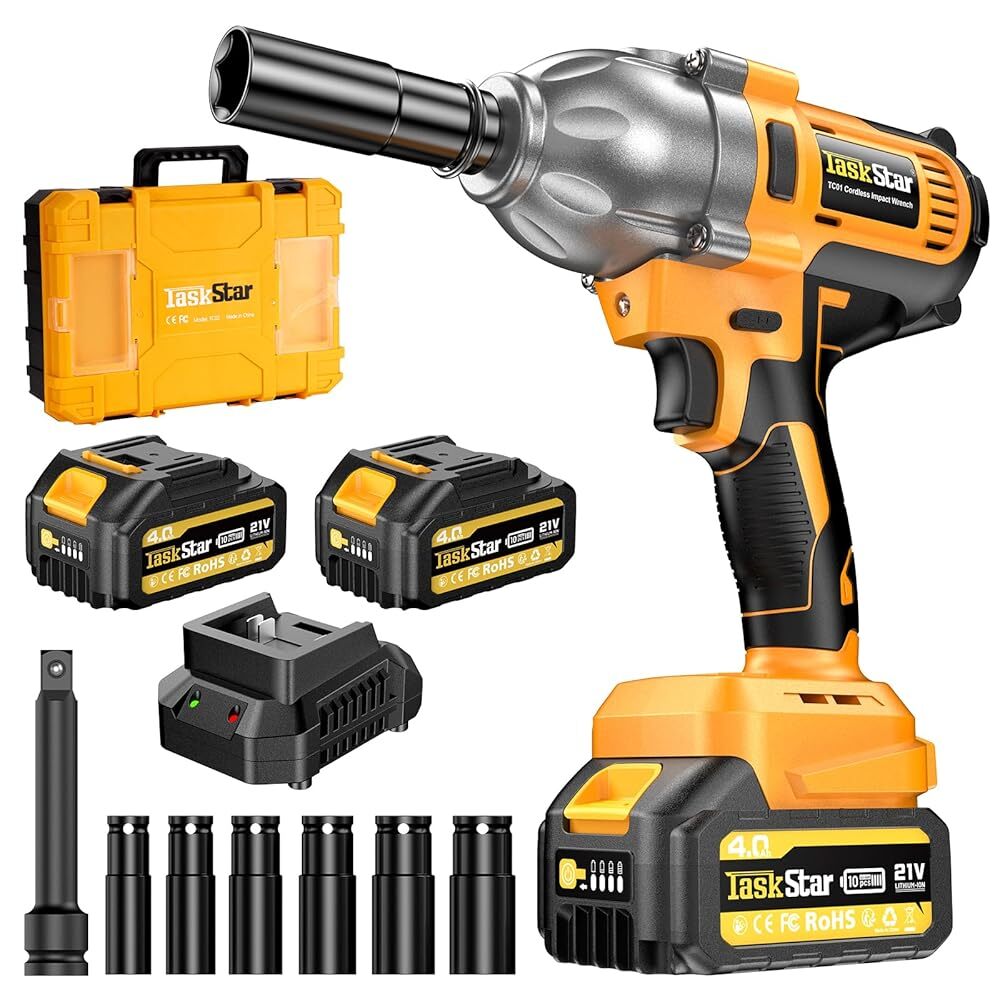 TaskStar 1200Nm Cordless Impact Wrench 1/2" 886FT-Lb 2xBatte