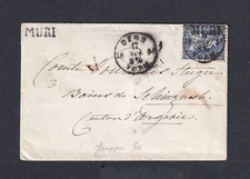 SWITZERLAND 1884 ‘MURI’ 10C SITTING HELVETIA ON COVER BERN TO BRUGG VIA TPO