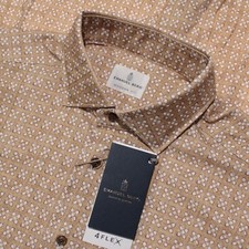 Emanuel Berg NWT Casual Button Down Shirt Size 42 16.5 L Tan/Multi Cotton Blend