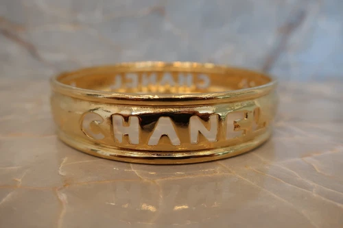 CHANEL Logo Gold-Plated Bangle Bracelet Vintage