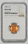 1941 1C Lincoln Wheat Cent NGC MS 67 RD