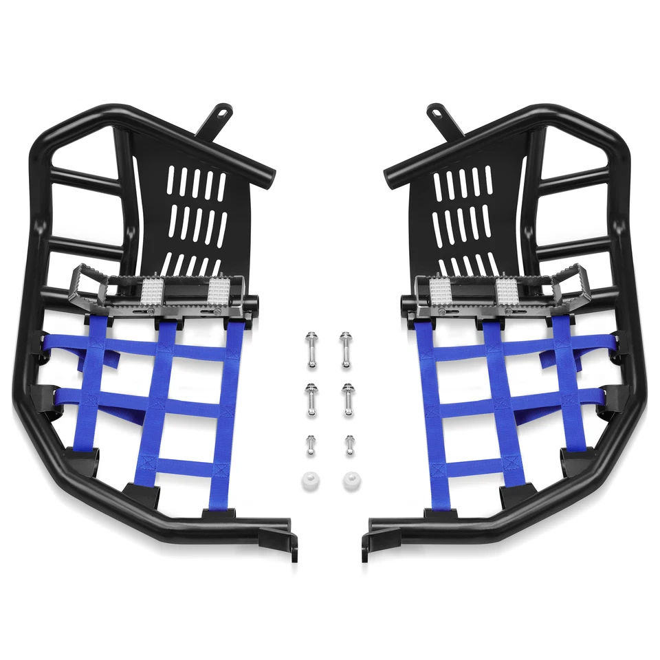 Fits Raptor 700 YFM Nerf Bars Pro Peg Heel Gaurds Black Bar with Blue Nets Steel - Image 2 of 4