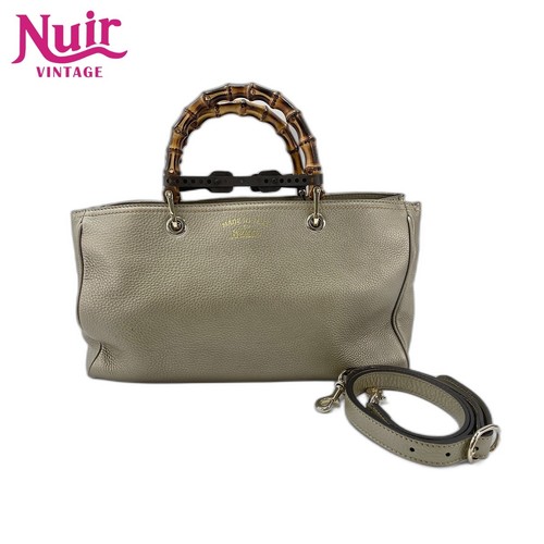 Gucci Bamboo Leather Handbag Gold Used From Japan