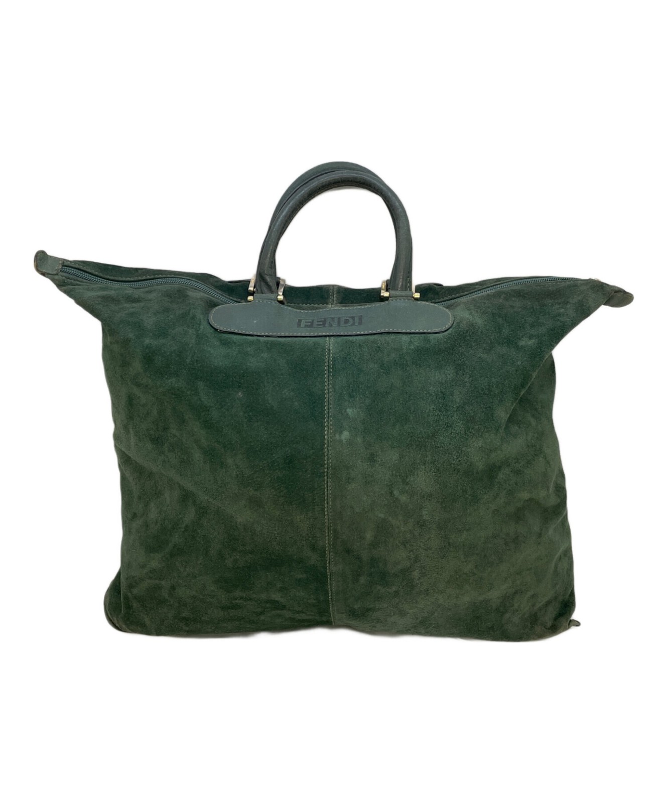 FENDI Hand Bag Tote Purse Suede Green Authentic