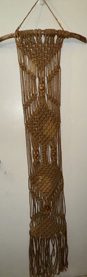 Handmade Macrame Wall Hanging Boho Beaded Art Fringe Braided Wood 64 x 9  