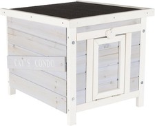Small Outdoor Cat House Weatherproof Cat Home W/ Raised Floor Hinged Asphalt