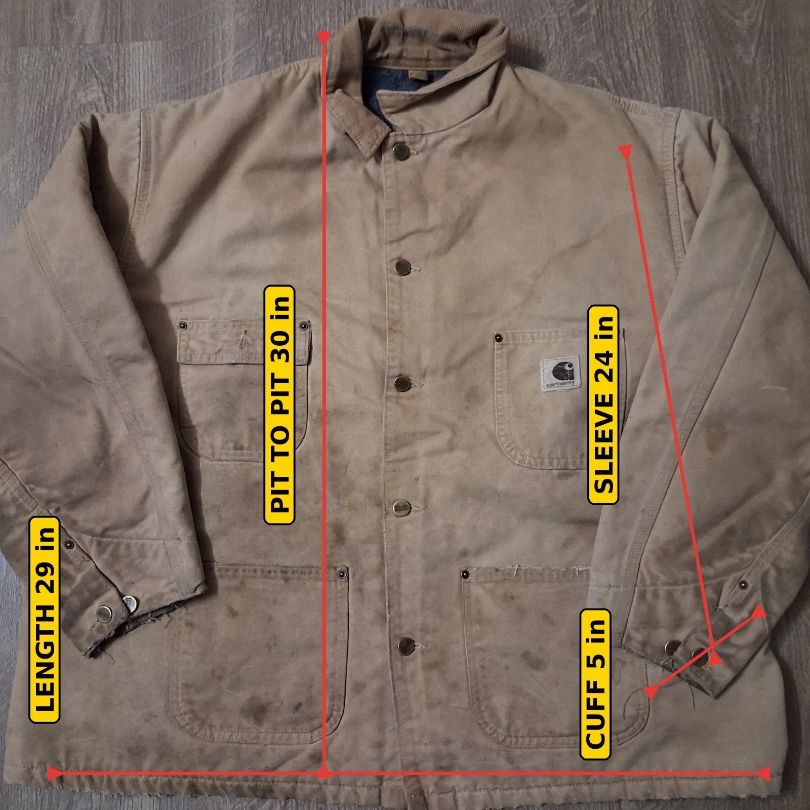 Carhartt Chore Coat Blanket Lined Tan Duck Canvas Thrashed Distressed Made USA image 2