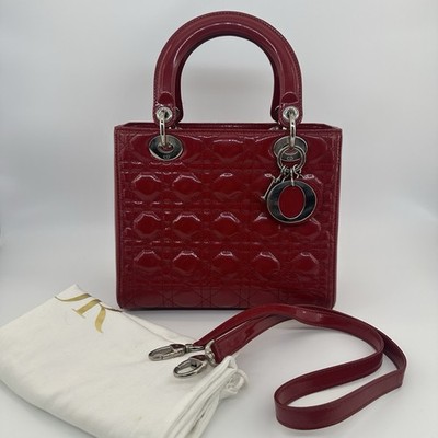 Dior Lady Dior Medium Top Handle & Shoulder Bag Red patent leather.