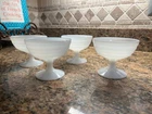 Set of 4 Vintage Milk Glass Ribbed Footed Sherbet Cups Dessert Bowls Ice Cream
