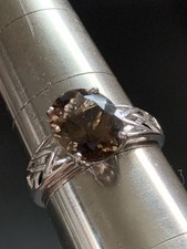 Sterling Silver 925 Prong Set Oval Cut Smoky Quartz RIng Size 12