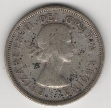 1954 TWENTY FIVE CENTS CANADA 80% SILVER ELIZABETH II .800 SILVER CANADIAN CAD