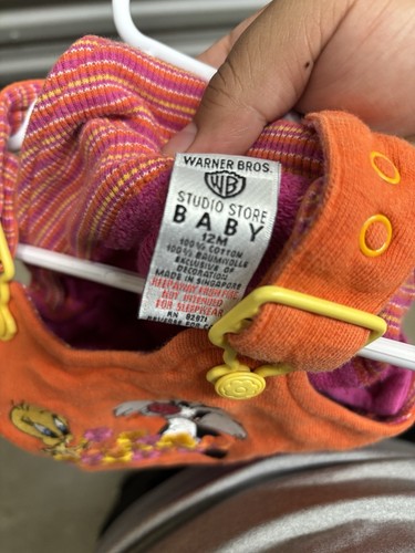Salopette vintage Warner Bros Looney Tunes Tweety & Sylvester ricamata 12M - Foto 3 di 4