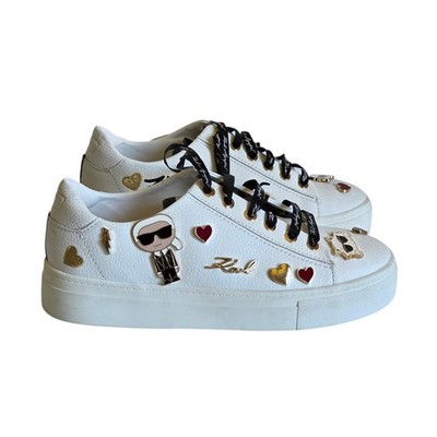 Karl Lagerfeld Cate Pins Sneakers White Heart Womens 6.5 New
