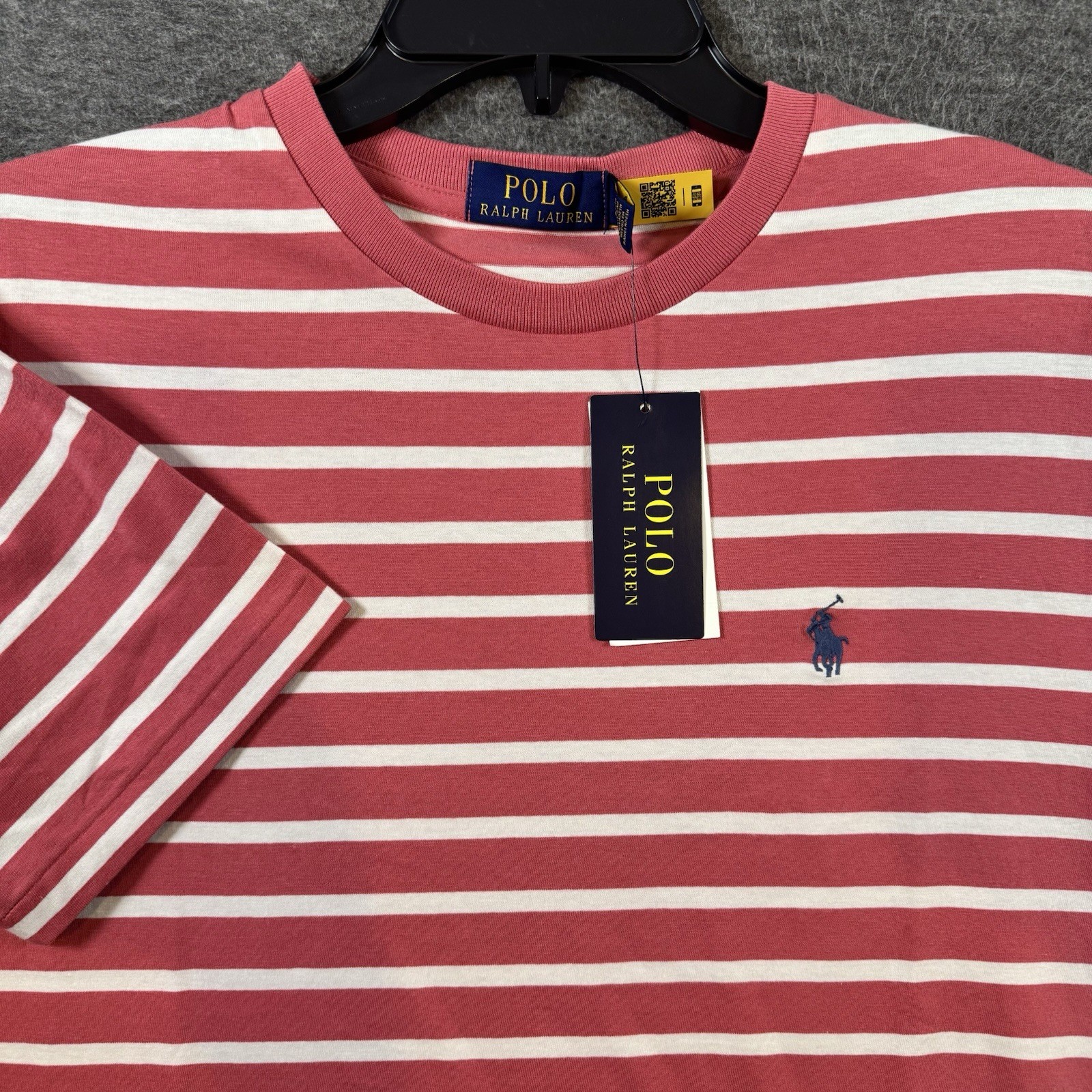 Polo Ralph Lauren Mens Classic-Fit Striped Logo T-Shirt Red White Size S New