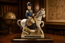 Vintage 1978 porcelain decanter depicting the Marquis de Lafayette on horseback