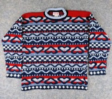 Vintage YOUTH Grand Sweater Rollneck Hearts Checkered Striped GIRLS L 14 19x22