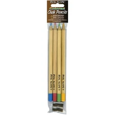 Pepperell Real Slate Chalk Pencils 5/Pkg W/Sharpener-Assorted Colors - 6 Pack