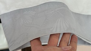 FRETTE  Flat Sheet Gray Leaf border QUEEN size white jacquard