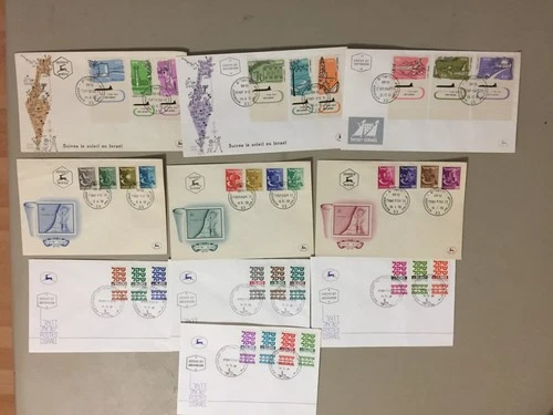 Ten Israel fdc with multiple stamps-three sets