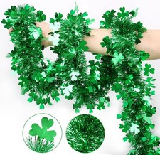50FT St Patricks Day Garland Green Shamrock Tinsel Garland, Shiny Metallic Hangi