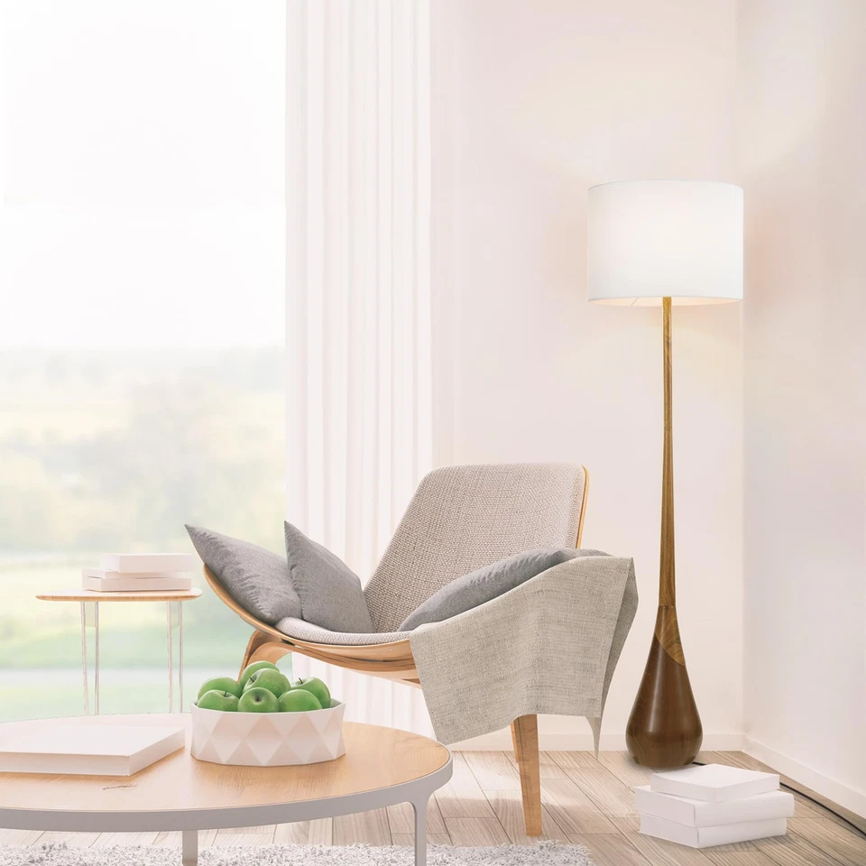 Electric Novogratz x Harrington 65" Floor Lamp, 2-Tone Faux Wood Base, White ... - Image 3 of 4