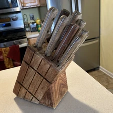 Vintage Chicago Cutlery 9 Piece Knife Set Walnut Handle Knife and Block