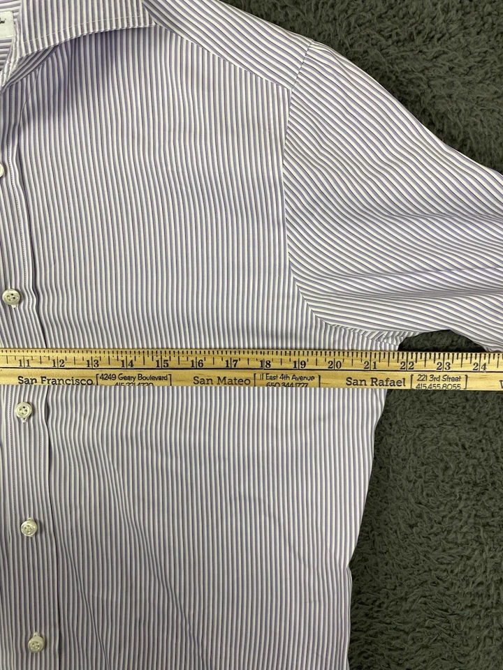 Cesare Attolini Napoli Purple Stripe Button Up Shirt Italy 43.5 In Chest - Image 3 of 4