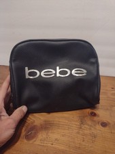 BEBE Crystal Silver Logo Large Leather Cosmetic Travel Bag 2 Bottles And Sack